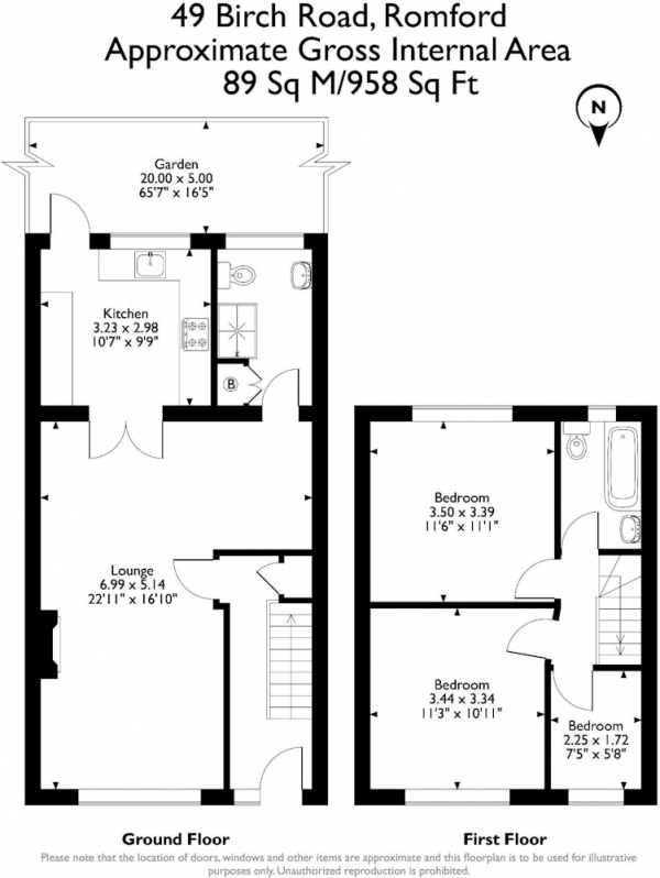 Floor Plan Image for 3 Bedroom Terraced House for Sale in Birch Road, Romford, London, RM7