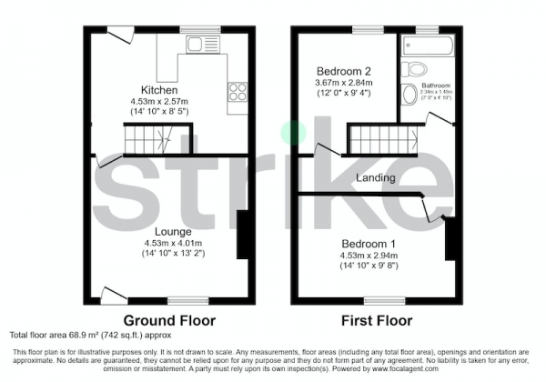 Floor Plan for 2 Bedroom Terraced House for Sale in New Bolsover, Chesterfield, Derbyshire, S44, S44, 6QA - OIRO &pound130,000
