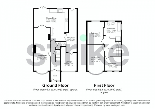 Floor Plan Image for 3 Bedroom Semi-Detached House for Sale in Arnold Road, Solihull, Warwickshire, B90