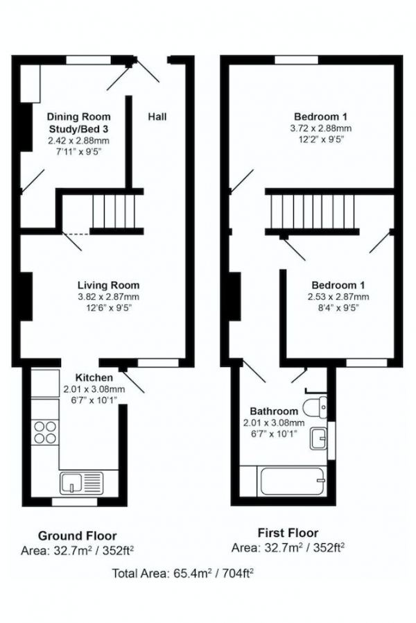 Floor Plan Image for 2 Bedroom Semi-Detached House for Sale in Black Griffin Lane, Canterbury, Kent, CT1