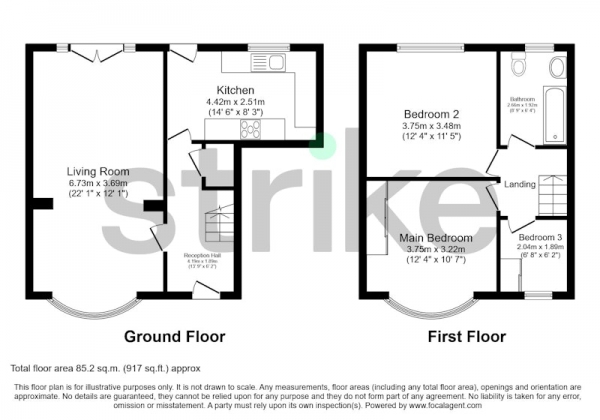 Floor Plan for 3 Bedroom Semi-Detached House for Sale in Dawson Road, Altrincham, Greater Manchester, WA14, WA14, 5JP -  &pound310,000