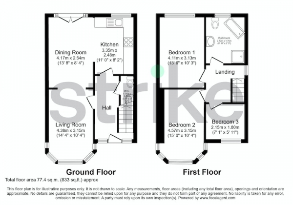 Floor Plan Image for 3 Bedroom Semi-Detached House for Sale in Brandwood Road, Birmingham, West Midlands, B14