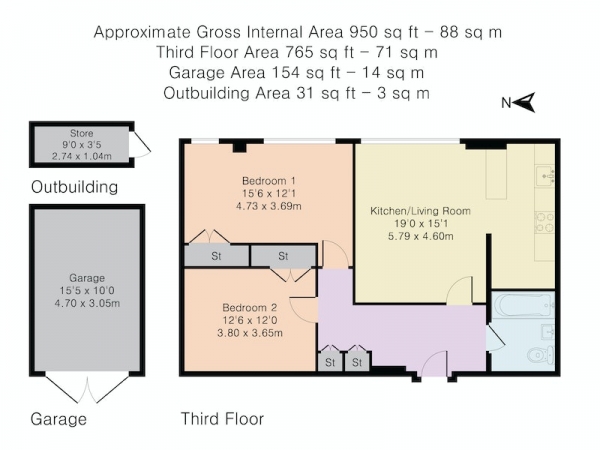 Floor Plan Image for 2 Bedroom Flat for Sale in Heathfield Road, London, London, SW18