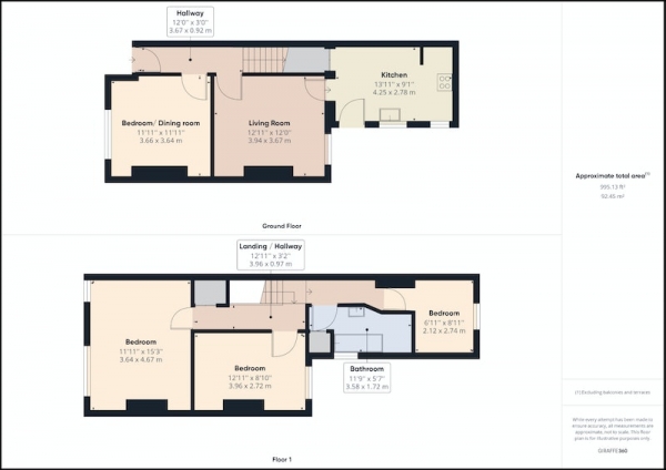 Floor Plan Image for 3 Bedroom Terraced House for Sale in Kipling Street, Mansfield, Nottinghamshire, NG18