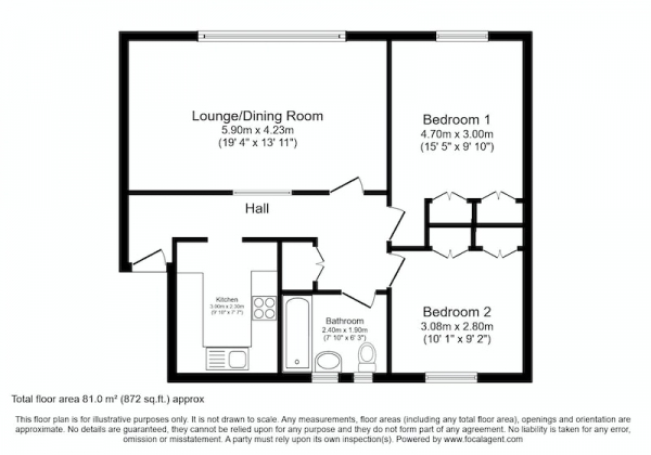 Floor Plan Image for 2 Bedroom Flat for Sale in Westview Road, Warlingham, Surrey, CR6