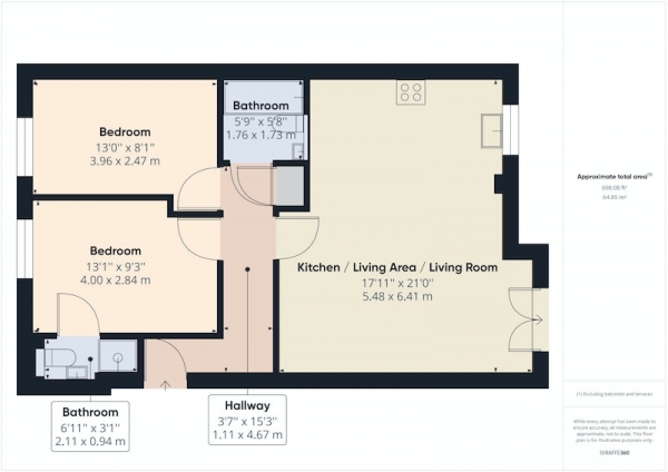 Floor Plan Image for 2 Bedroom Flat for Sale in Red Hall Avenue, Wakefield, West Yorkshire, WF1