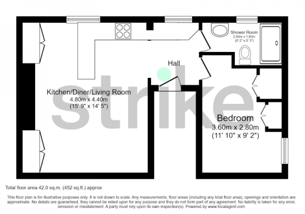 Floor Plan for 1 Bedroom Flat for Sale in Clifton Avenue, Manchester, Greater Manchester, M14, M14, 6UD - Offers in Excess of &pound145,000