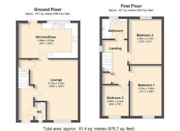 Floor Plan for 3 Bedroom Semi-Detached House for Sale in Snowberry Close, Chesterfield, Derbyshire, S41, S41, 0QJ - Offers in Excess of &pound50,000
