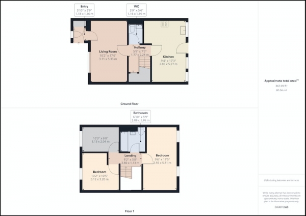 Floor Plan for 3 Bedroom Terraced House for Sale in Richmond Court, Gateshead, Tyne and Wear, NE8, NE8, 4AS - OIRO &pound140,000