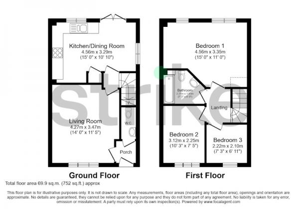 Floor Plan for 3 Bedroom Terraced House for Sale in Ernest Harvey Close, Rugby, Warwickshire, CV22, CV22, 7YA - Fixed Price &pound270,000