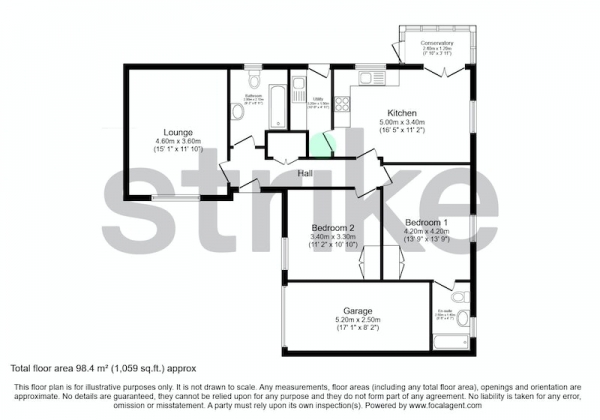 Floor Plan Image for 2 Bedroom Bungalow for Sale in Mayfield Drive, St. Austell, Cornwall, PL26