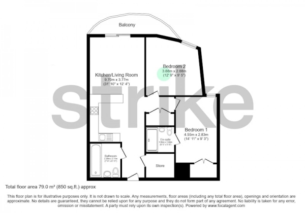 Floor Plan Image for 2 Bedroom Flat for Sale in Cambridge Road, Barking, London, IG11