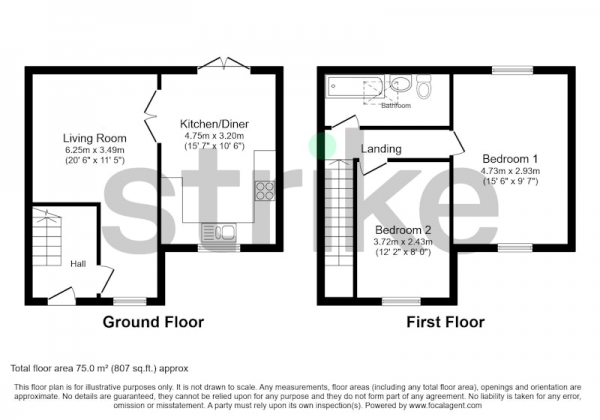 Floor Plan Image for 2 Bedroom Terraced House for Sale in Priory Lane, Royston, Hertfordshire, SG8