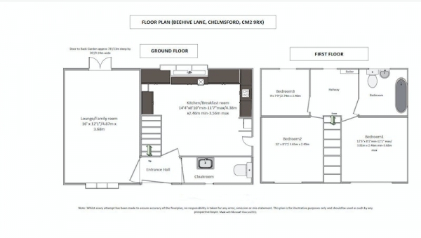 Floor Plan Image for 3 Bedroom Semi-Detached House for Sale in Beehive Lane, Chelmsford, Essex, CM2