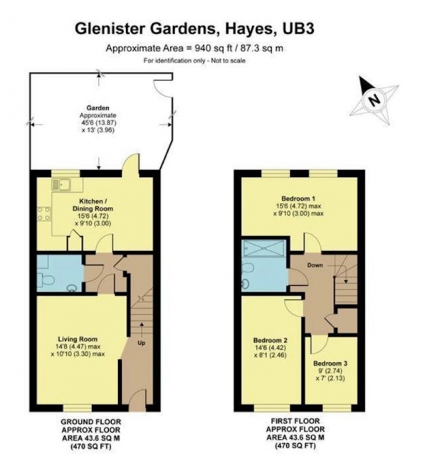 Floor Plan Image for 3 Bedroom Terraced House for Sale in Glenister Gardens, Hayes, London, UB3