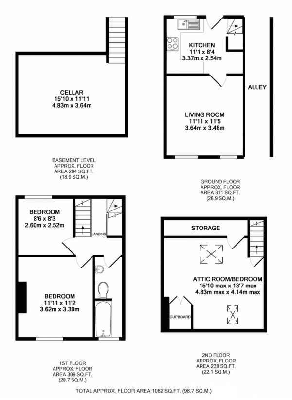 Floor Plan for 3 Bedroom Terraced House for Sale in Walkley Crescent Road, Sheffield, South Yorkshire, S6, S6, 5BA - Offers in Excess of &pound165,000