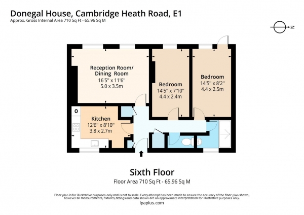 Floor Plan Image for 2 Bedroom Flat for Sale in Donegal House, Cambridge Heath Road, London, E1