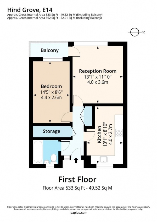 Floor Plan Image for 1 Bedroom Flat for Sale in Hind Grove, London, E14