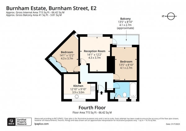 Floor Plan for 2 Bedroom Flat for Sale in Burnham Estate, Burnham Street, London, E2, 0JE -  &pound450,000