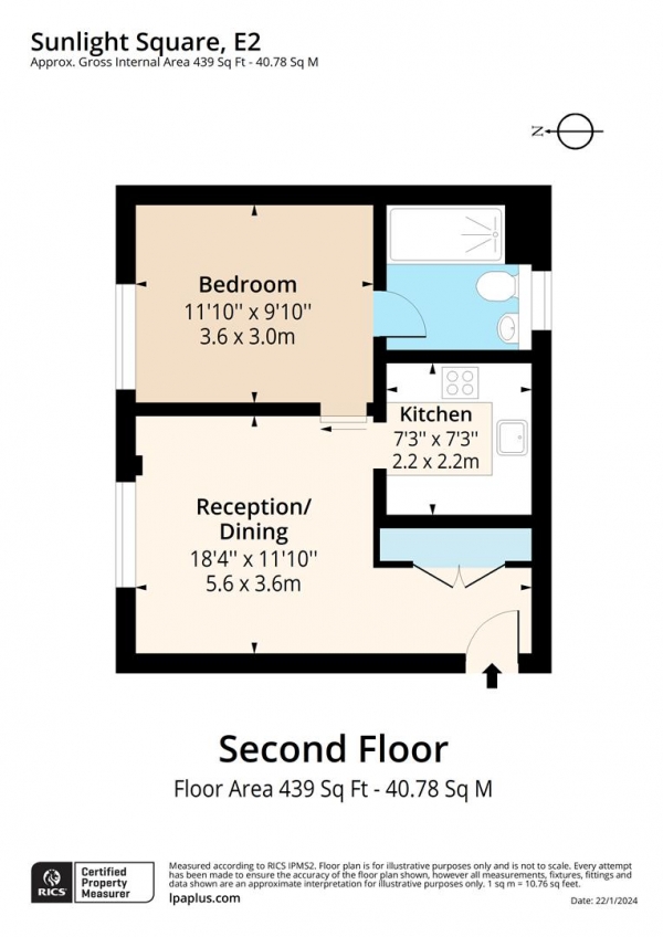Floor Plan for 1 Bedroom Flat for Sale in Sunlight Square, London, E2, 6LD -  &pound340,000