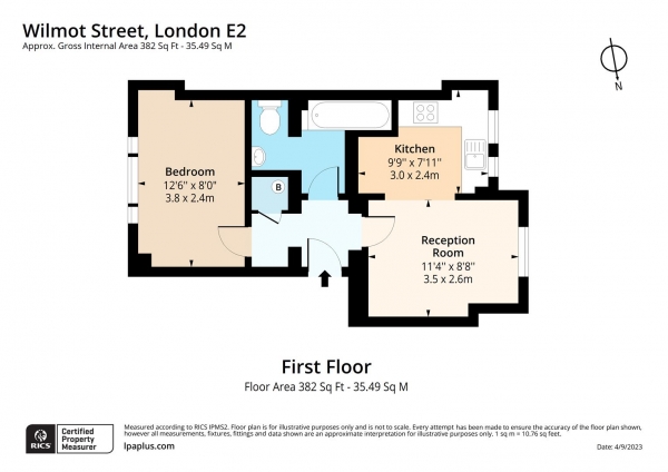 Floor Plan for 1 Bedroom Flat to Rent in Wilmot Street, London, E2, 0BS - £392 pw | £1700 pcm