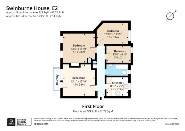 Floor Plan Image for 3 Bedroom Flat for Sale in Swinburne House, Roman Road, London