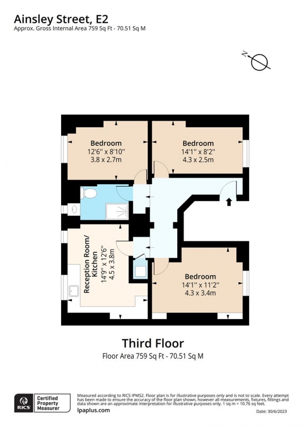 Floor Plan Image for 3 Bedroom Flat to Rent in Ainsley Street, London