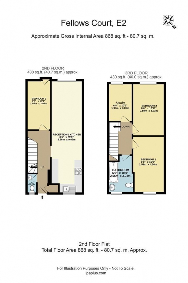 Floor Plan for 3 Bedroom Flat to Rent in Fellows Court, Weymouth Terrace, London, E2, 8LJ - £692 pw | £3000 pcm