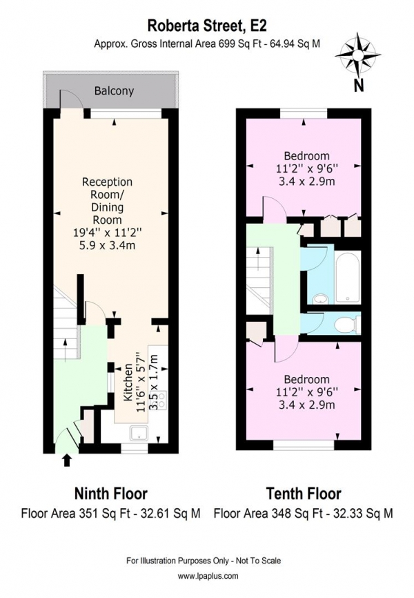 Floor Plan Image for 2 Bedroom Flat to Rent in Roberta Street, London, E2