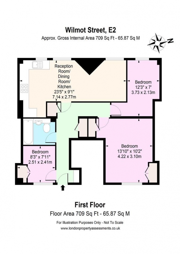 Floor Plan for 3 Bedroom Flat to Rent in Wilmot Street, London, E2, 0BU - £692 pw | £3000 pcm