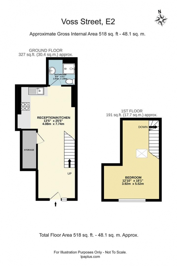 Floor Plan for 1 Bedroom Flat to Rent in Voss Street, London, E2, 6HP - £404 pw | £1750 pcm