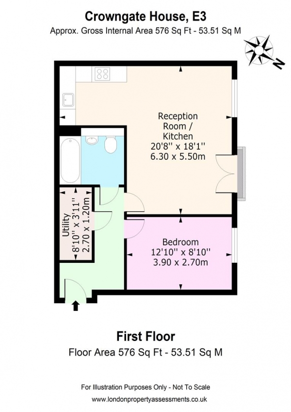 Floor Plan Image for 1 Bedroom Flat to Rent in Crowngate House, Hereford Road, London