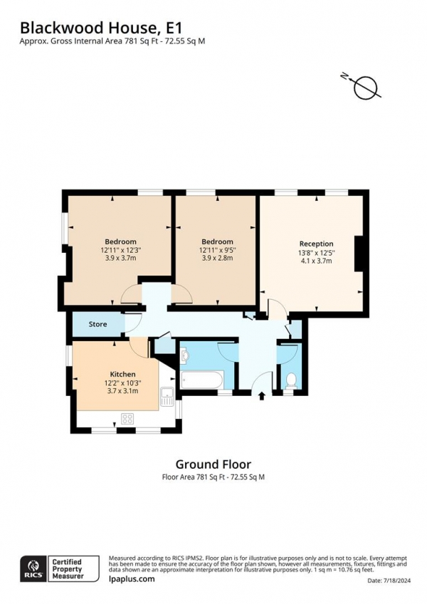 Floor Plan Image for 2 Bedroom Flat for Sale in Blackwood House, Collingwood Street, London