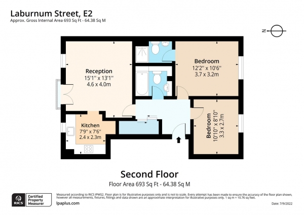 Floor Plan for 2 Bedroom Flat to Rent in Laburnum Street, London, E2, 8BD - £577 pw | £2500 pcm