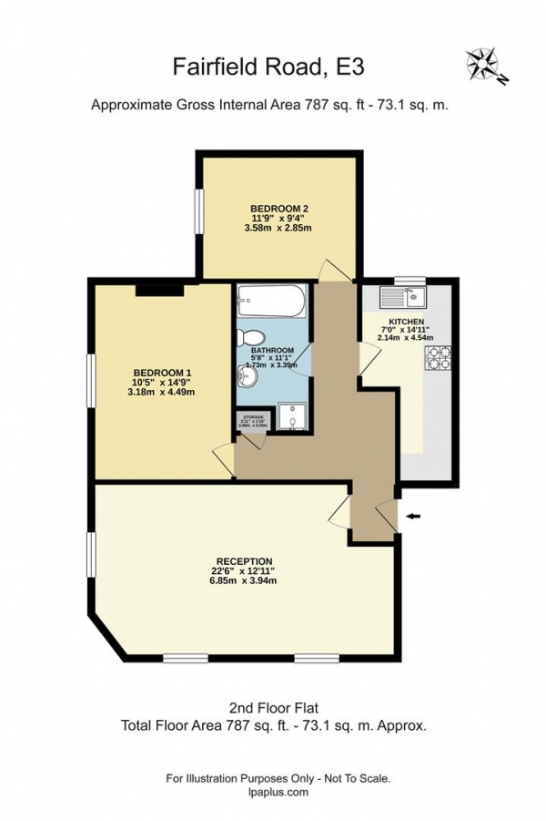 Floor Plan for 2 Bedroom Flat to Rent in Fairfield Road, London, E3, 2QA - £531 pw | £2300 pcm