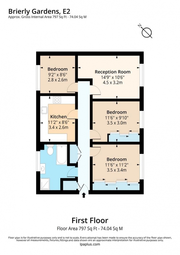 Floor Plan Image for 3 Bedroom Flat to Rent in Brierly Gardens, London