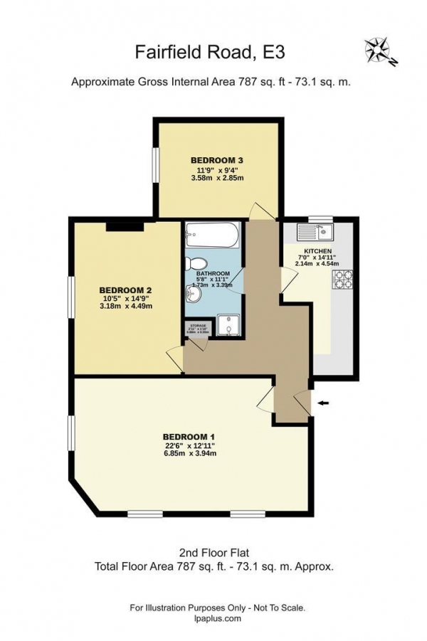 Floor Plan for 3 Bedroom Flat to Rent in Fairfield Road, London, E3, 2QA - £623 pw | £2700 pcm