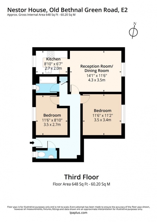 Floor Plan for 2 Bedroom Flat to Rent in Nestor House, Old Bethnal Green Road, London, E2, 6QU - £542 pw | £2350 pcm