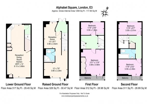 Floor Plan for 4 Bedroom Terraced House to Rent in Alphabet Square, London, E3, 3RT - £865 pw | £3750 pcm