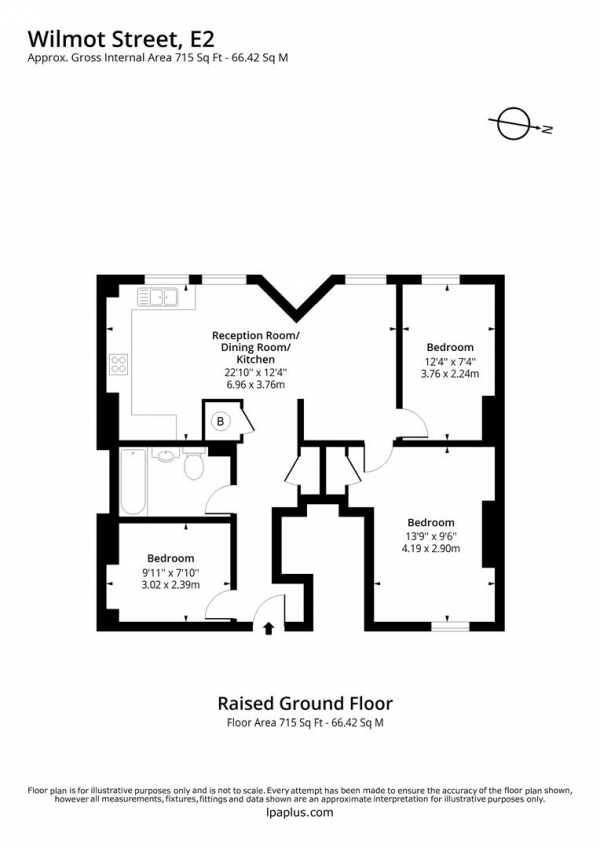 Floor Plan for 3 Bedroom Flat to Rent in Wilmot Street, London, E2, 0BU - £738 pw | £3200 pcm