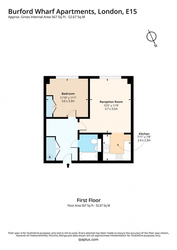 Floor Plan for 1 Bedroom Flat to Rent in Burford Wharf Apartments, London, E15, 2SG - £415 pw | £1800 pcm