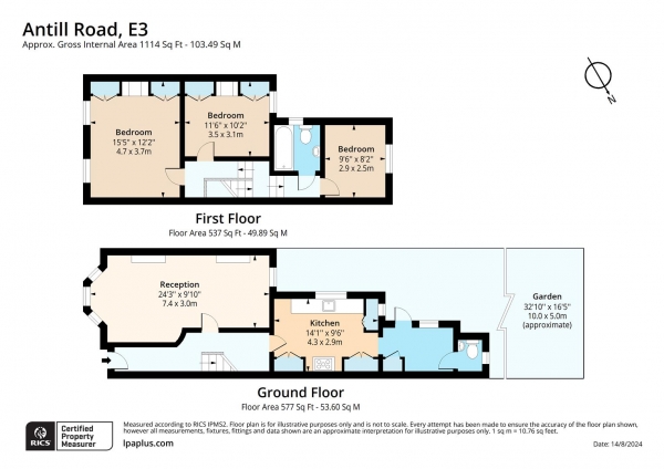 Floor Plan for 3 Bedroom Terraced House to Rent in Antill Road, London, E3, 5BW - £865 pw | £3750 pcm