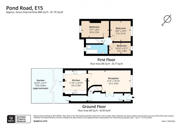 Floor Plan Image for 3 Bedroom Terraced House to Rent in Pond Road, London