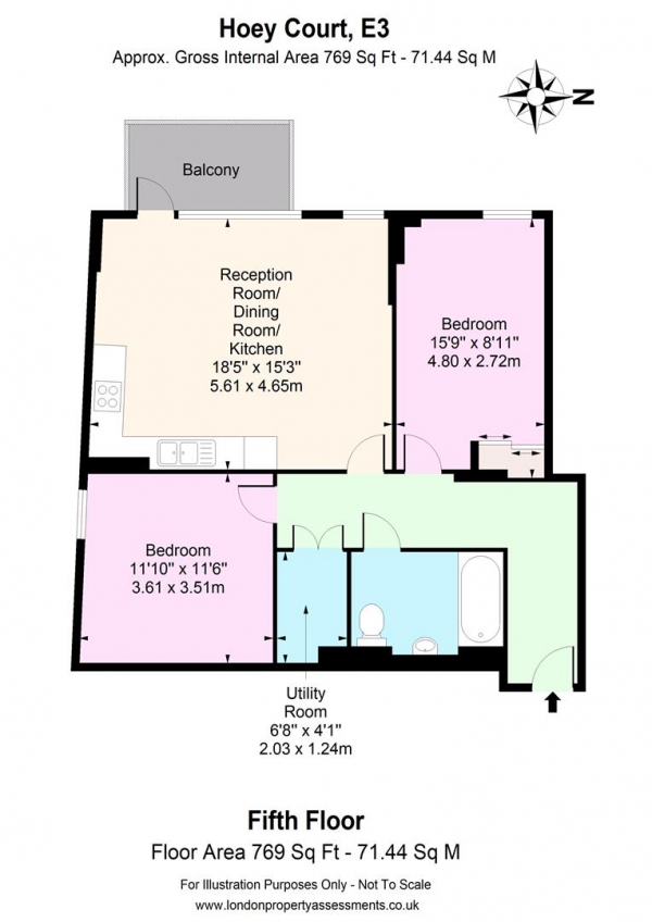 Floor Plan for 2 Bedroom Flat to Rent in Hoey Court, London, E3, 3TR - £542 pw | £2350 pcm