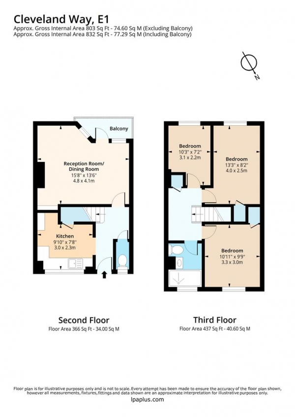 Floor Plan Image for 3 Bedroom Flat to Rent in Cleveland Way, London