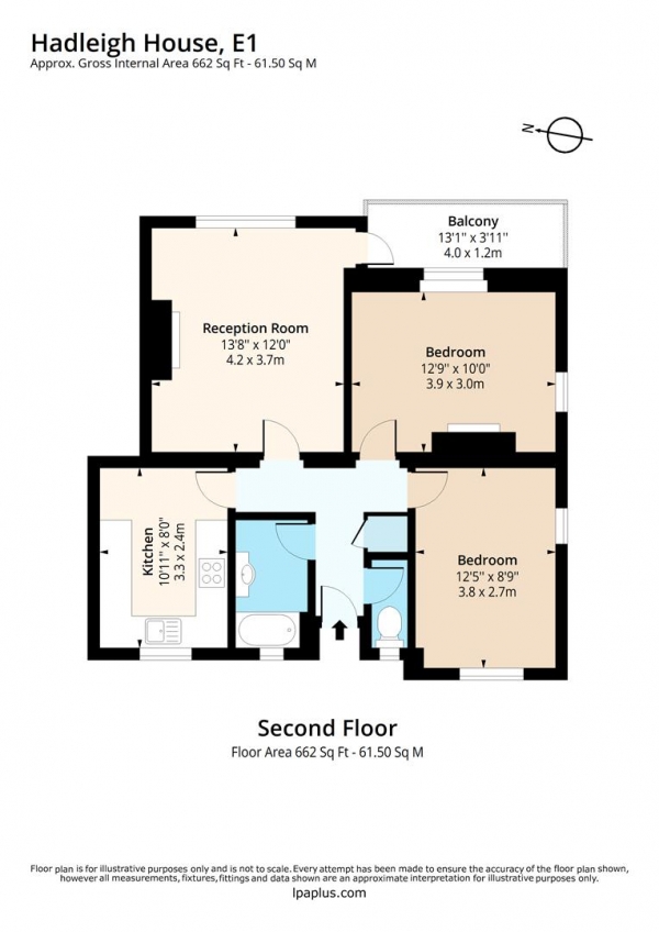 Floor Plan Image for 2 Bedroom Flat to Rent in Hadleigh House, Hadleigh Close, London