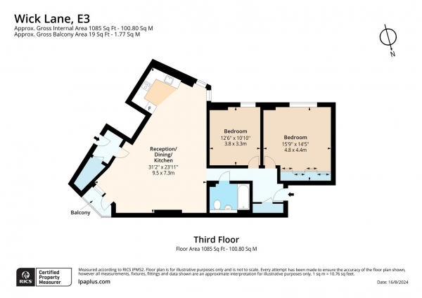 Floor Plan for 2 Bedroom Flat for Sale in Wick Lane, London, E3, 2JJ -  &pound625,000