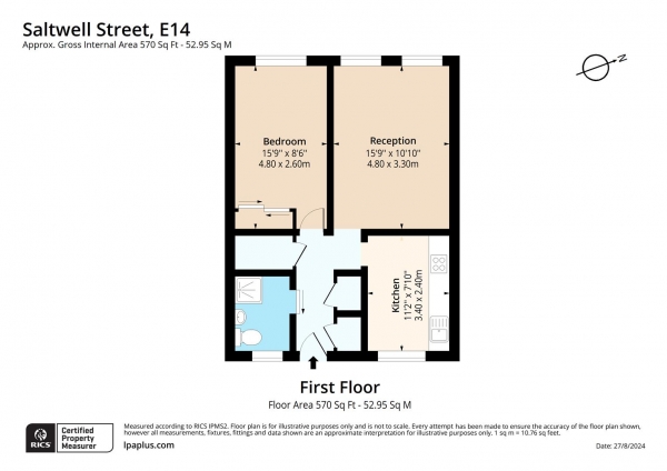 Floor Plan Image for 1 Bedroom Flat for Sale in Saltwell Street, London