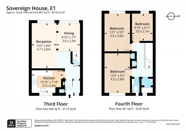 Floor Plan for 3 Bedroom Maisonette for Sale in Sovereign House, Cambridge Heath Road, London, E1, 5RZ - Guide Price &pound425,000