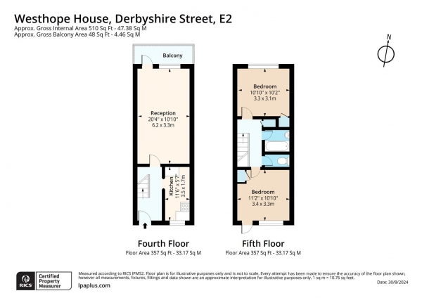 Floor Plan for 2 Bedroom Flat for Sale in Westhope House, Derbyshire Street, London, E2, 6HL -  &pound350,000